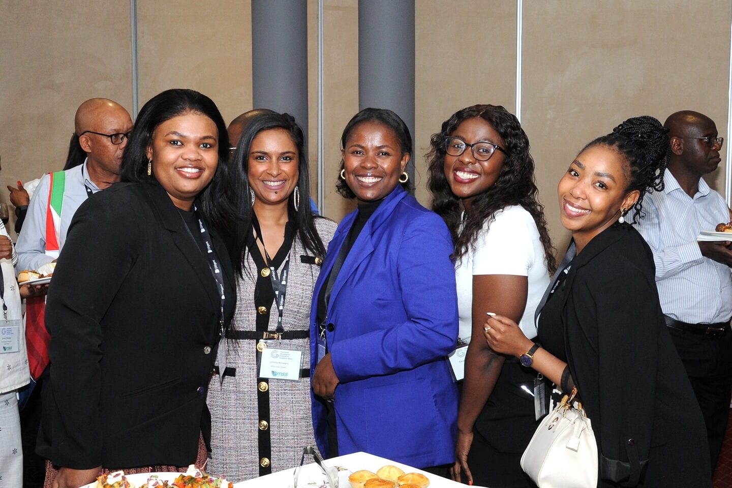 The team from the MTN Group enjoy some refreshments during the cocktail function; Kedigetse Khoza, Lerisha Bouwers, Tshifhiwa Tshimauswu, Kwandokuhle Ncube, Boitshoko Mokgautsi